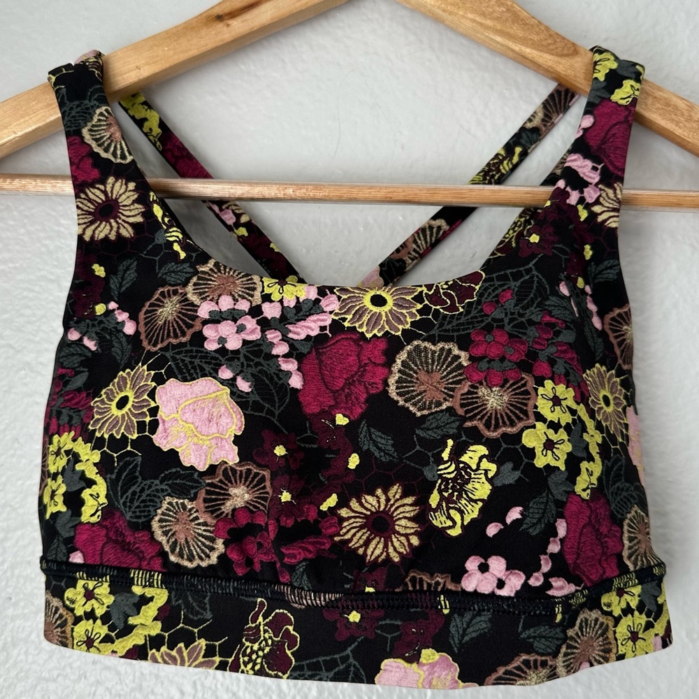 Lululemon Energy Bra LongLine‎ Support Foliage Strappy Floral multicolor Size 4